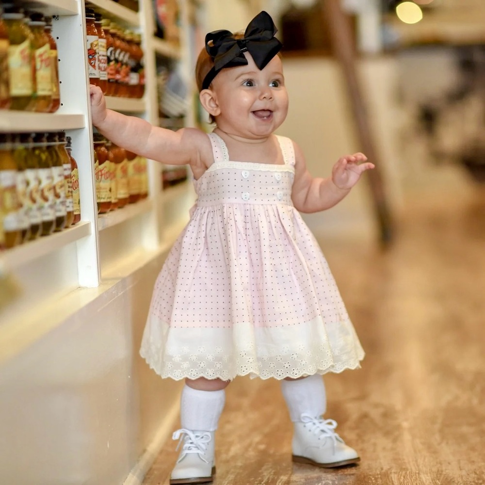 Well Dressed Wolf Pink Dot Lucy Dress and Bloomer Set 24mo